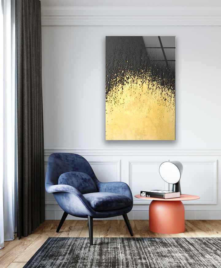 Golden Black Abstract Glass Wall Art, large glass photo prints, glass wall photos