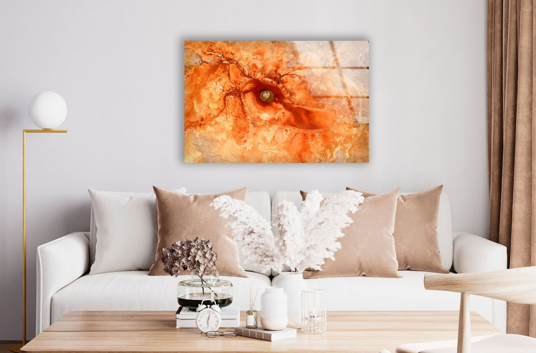 Orange Marbled Glass Wall Art, glass pictures for Wall, glass prints wall art