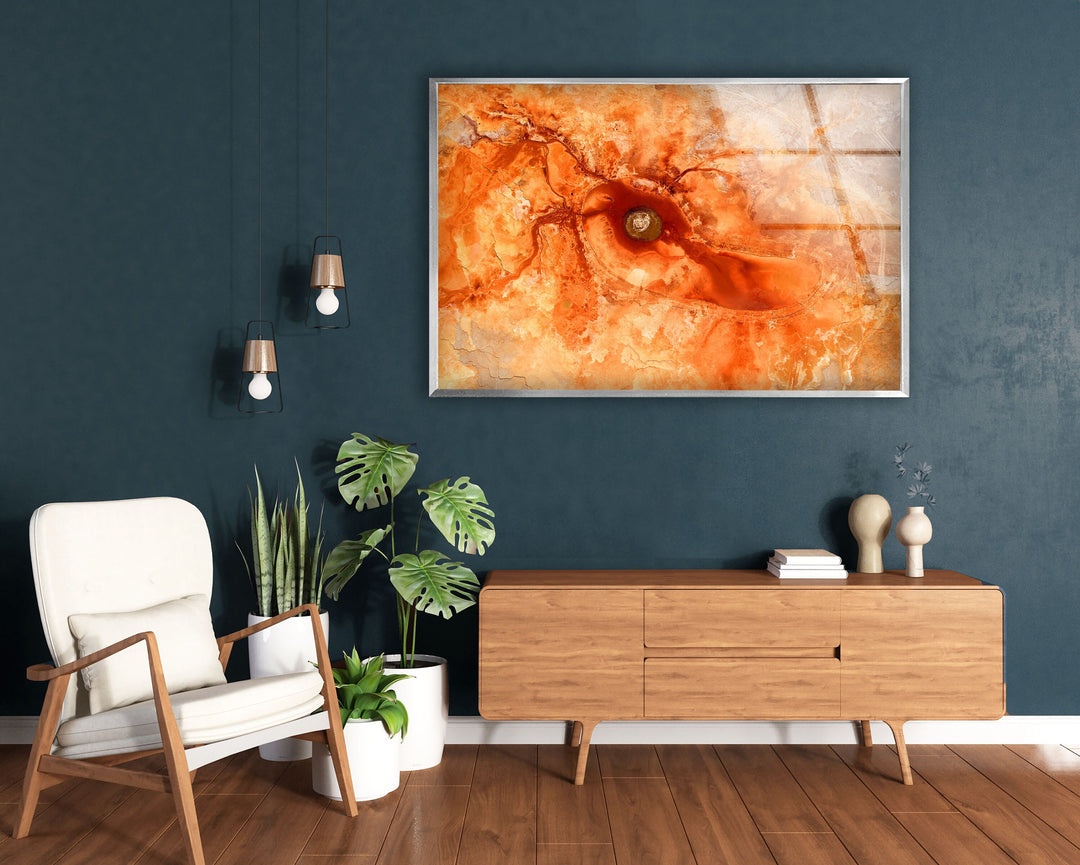 Orange Marbled Glass Wall Art, custom glass pictures, glass art prints