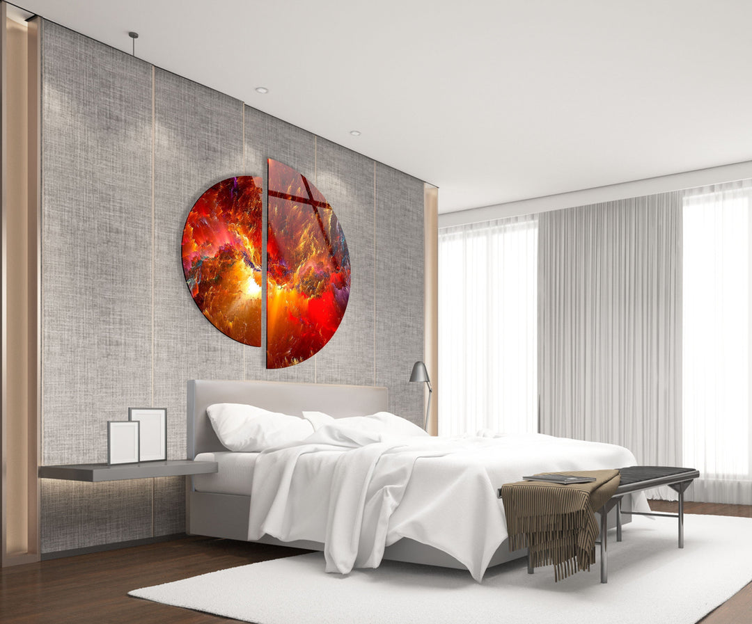 Two Piece Round Red Abstract Glass Wall Art glass image printing, glass prints from photos
