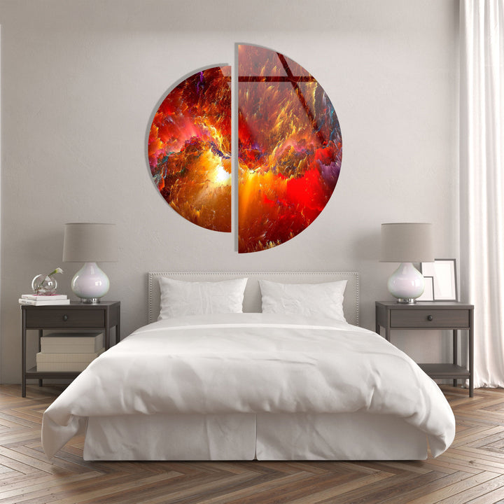 Two Piece Round Red Abstract Glass Wall Art stained glass wall art, stained glass wall decor
