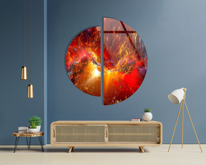 Two Piece Round Red Abstract Glass Wall Art glass photo prints, glass picture prints
