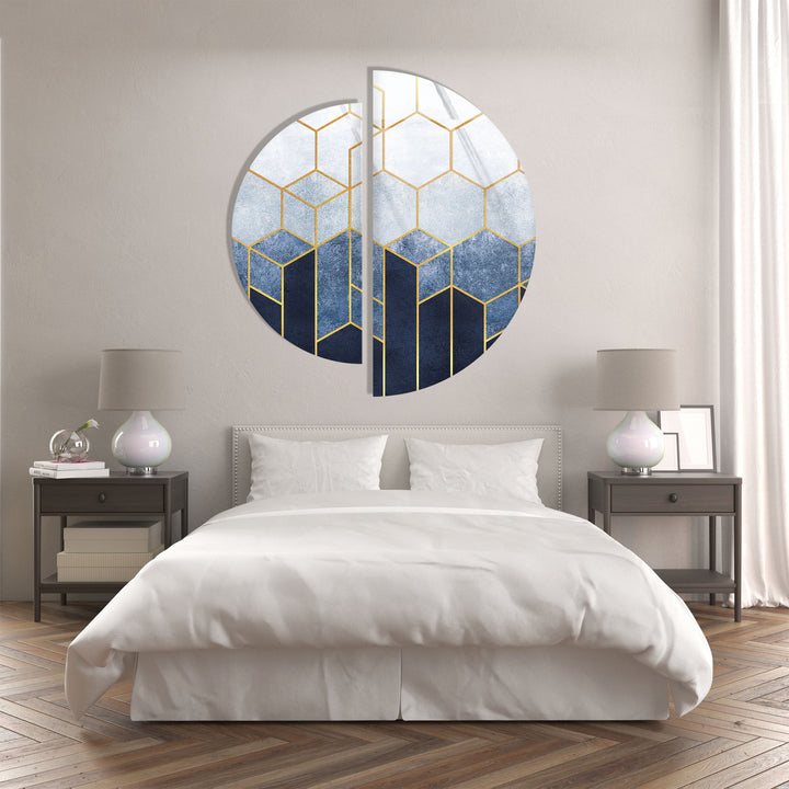 2 Piece Half Circle Abstract Hexagon Glass Wall Art Glass Printing Wall Art, Print photos on glass
