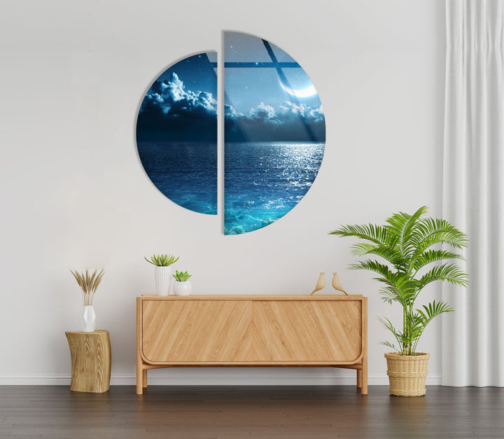 Set of 2 Piece Moon View Glass Wall Art custom glass photo prints, large glass prints
