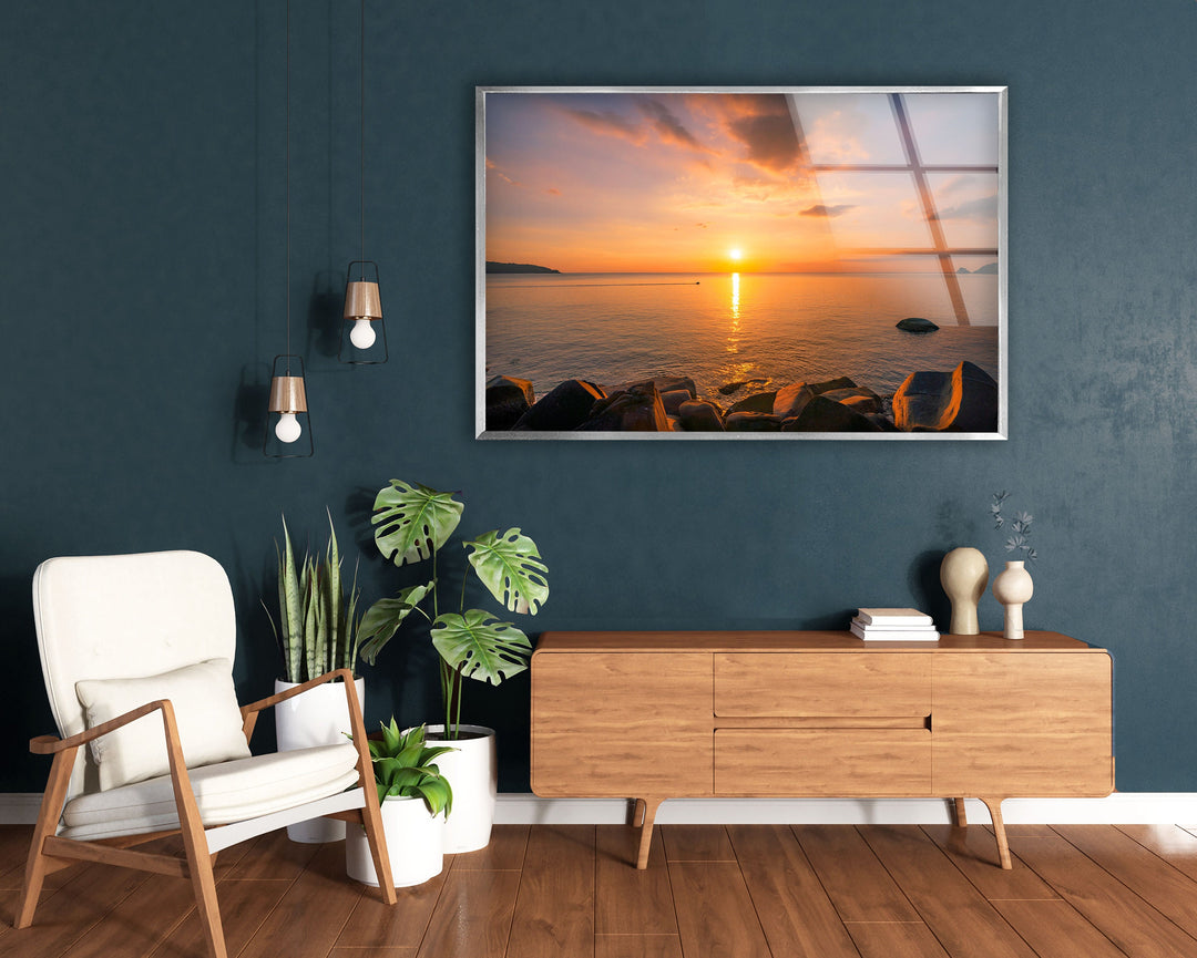 Sunset Rocks Sea Glass Wall Art glass pictures for Wall, glass prints wall art