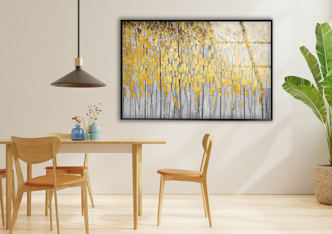 Golden Leaves Glass Wall Art , photo print on glass, prints on glass wall art