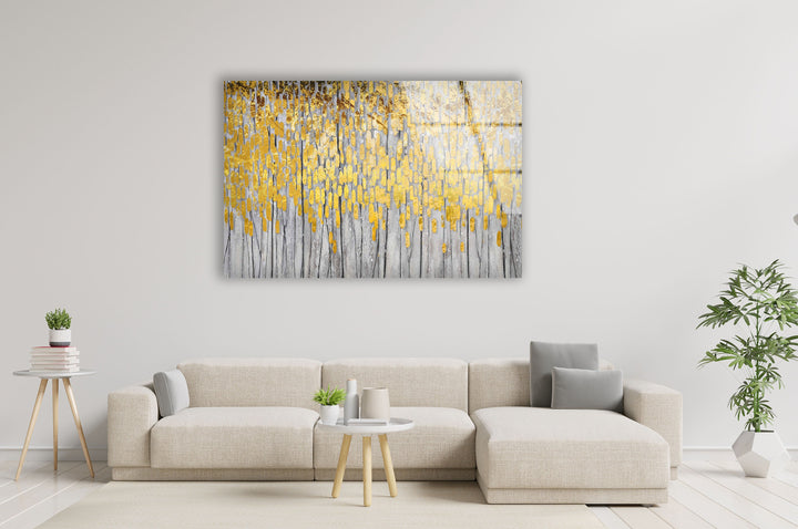 Golden Leaves Glass Wall Art , print on glass, glass printed photos