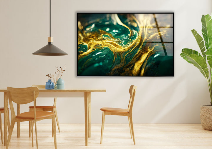 Liquid Marble Vibrant Green And Luxurious Gold Marbling wall art