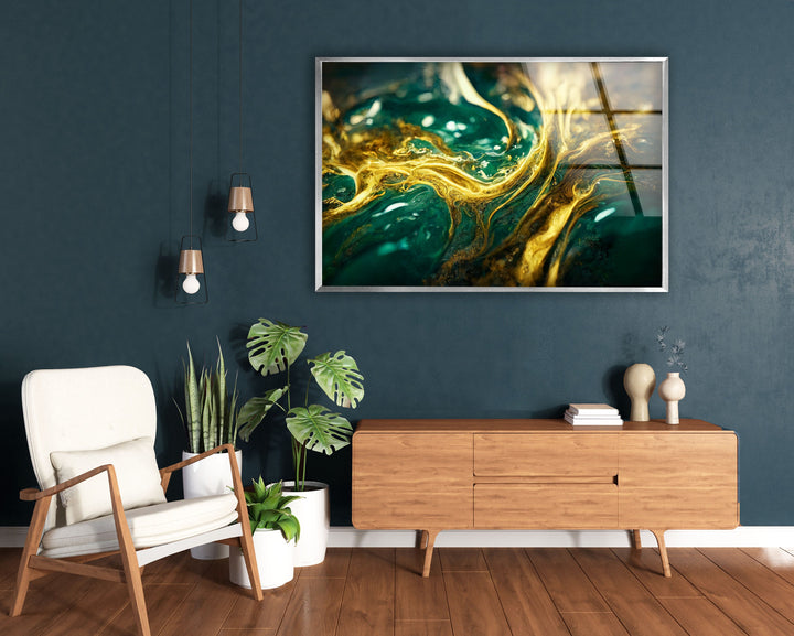 green and gold alcohol ink wall art