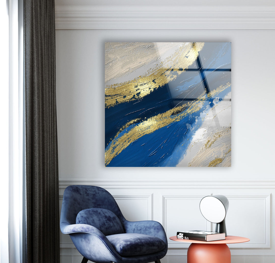 Blue and Gold Modern Art Glass Wall Art High-quality materials and cutting-edge printing methods are used to make our Glass Wall Art and Tempered Glass Wall Art. These pieces not only show off your best designs and images in great detail, but they also last a very long time. Our range of glass paintings and wall pictures will keep your home looking stylish and up-to-date.