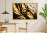 Spectacular Black and Gold Glass Wall Art, glass art painting, glass art for the Wall