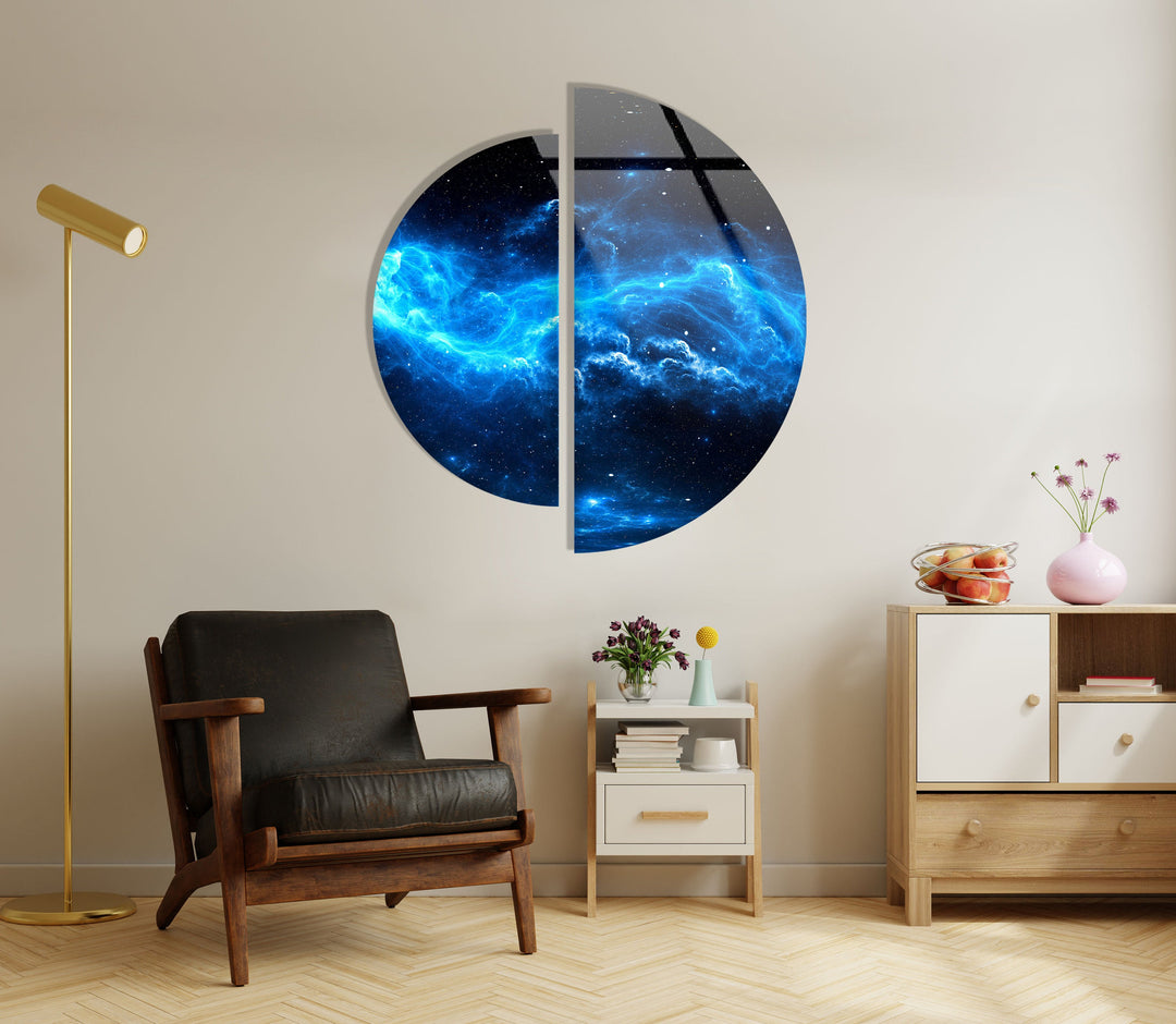 2 Pieces Half Circle Nebula Star and Space Glass Wall Art custom glass photo prints, large glass prints
