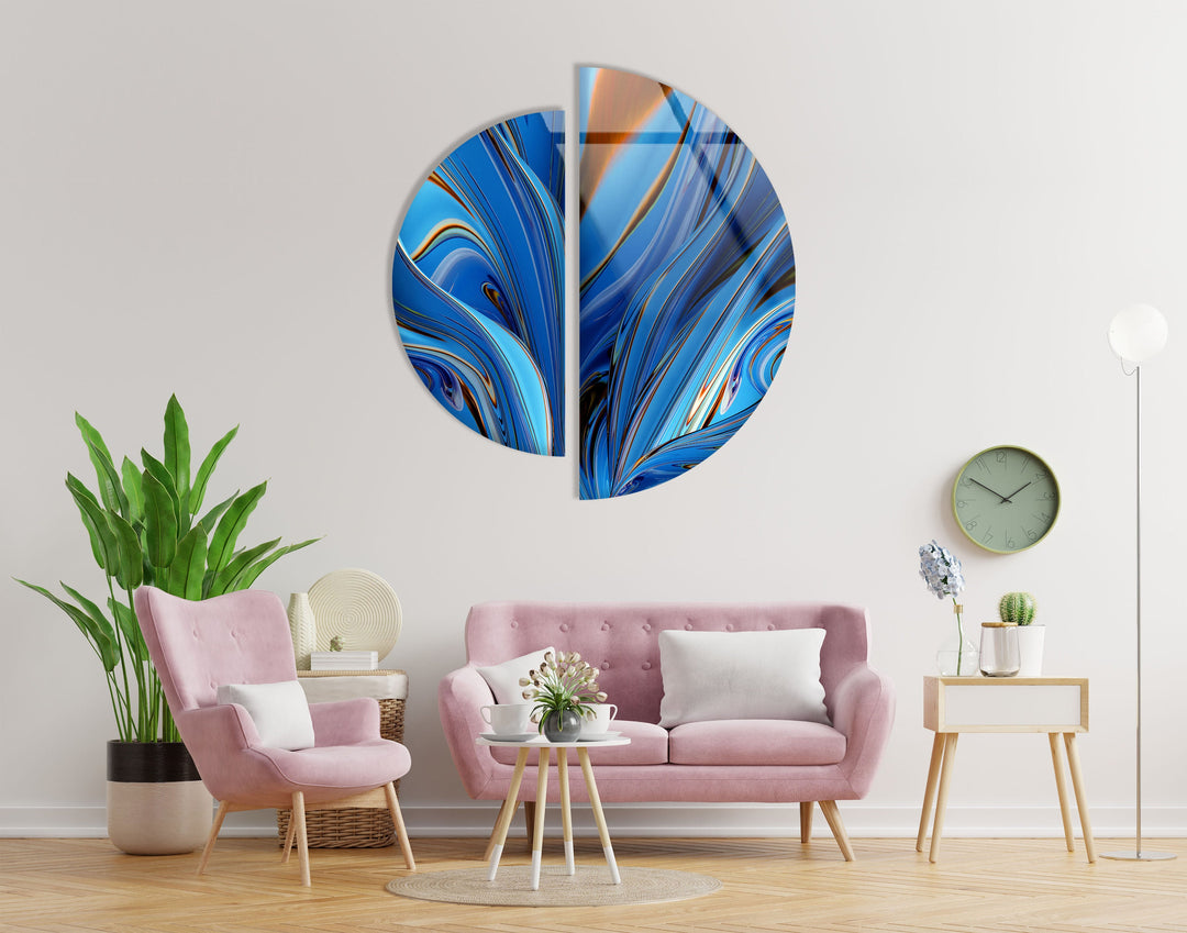 2 Pieces Round Blue Fractal Wall Art Glass Wall Art glass image printing, glass prints from photos
