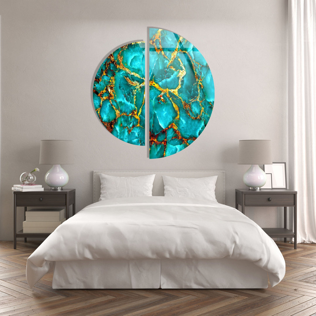 2 Piece Green & Gold Marble Glass Wall Art glass pictures for Wall, glass prints wall art
