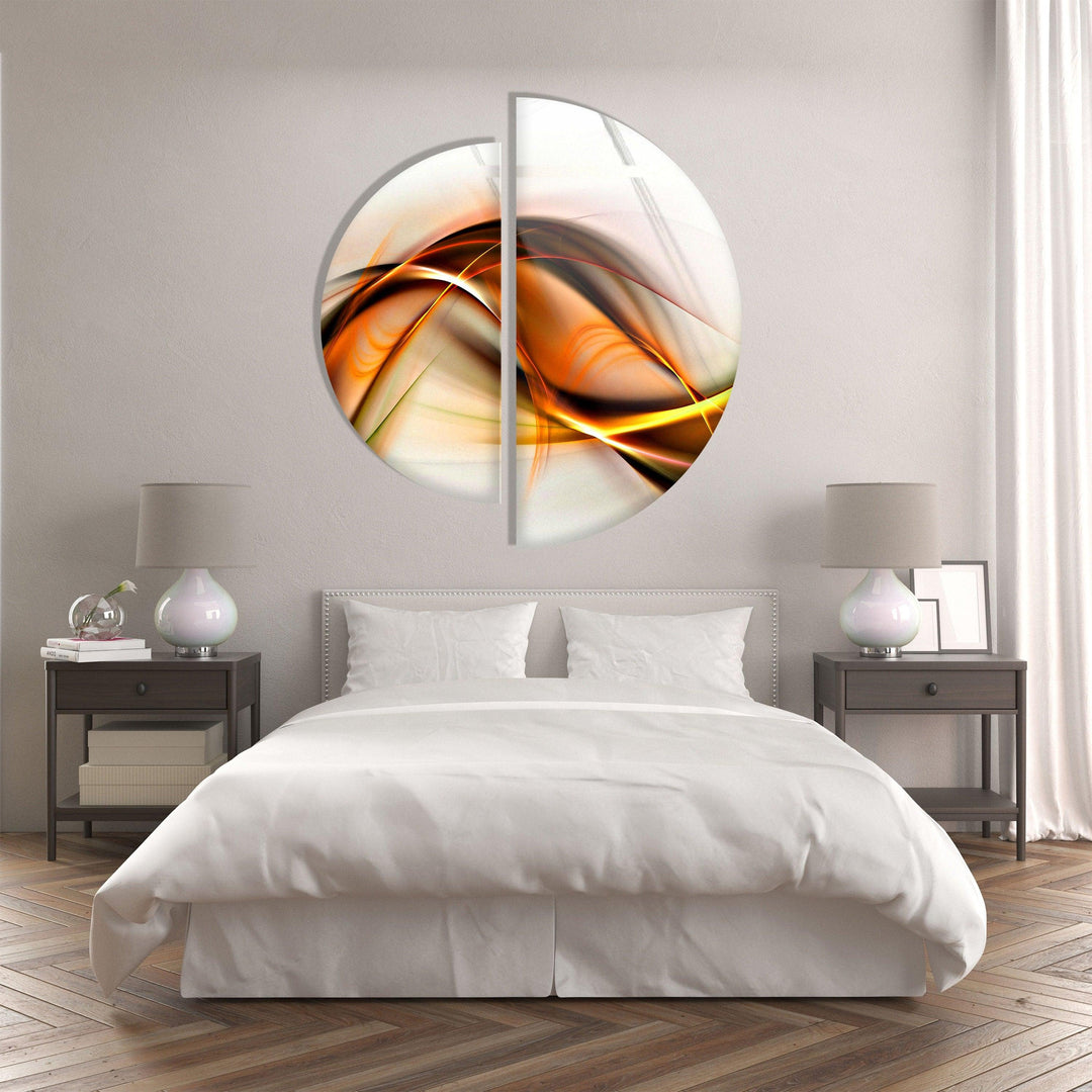 Two Piece Half Circle Abstract Glass Wall Art Glass Printing Wall Art, Print photos on glass
