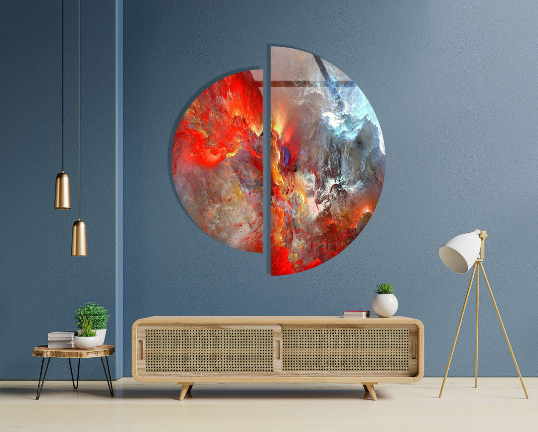 Set of 2 Pieces Red Abstract Art Glass Wall Art custom glass photo prints, large glass prints
