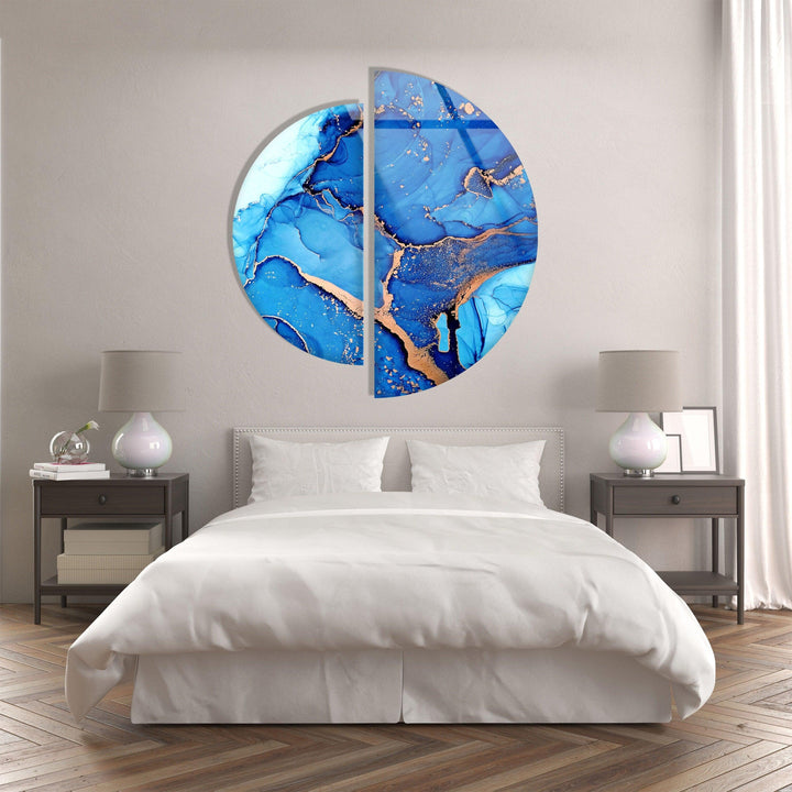 Circular Gold Details Blue Marble Glass Wall Art glass image printing, glass prints from photos
