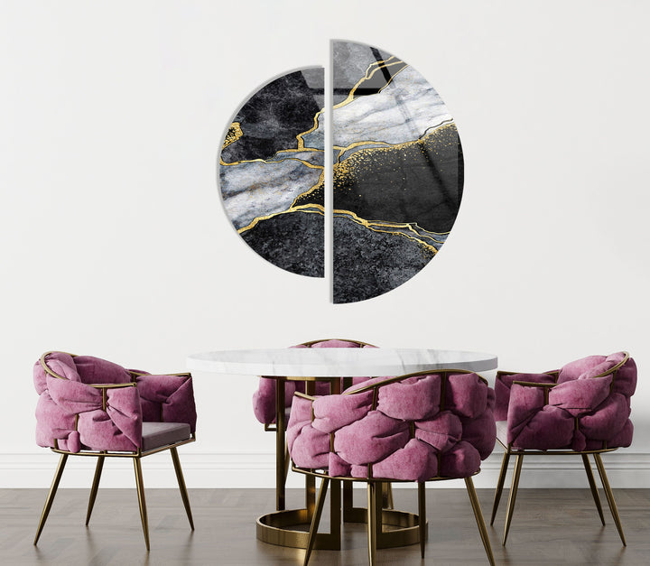 2 Piece Black & Gold Marble Glass Wall Art photo print on glass, prints on glass wall art
