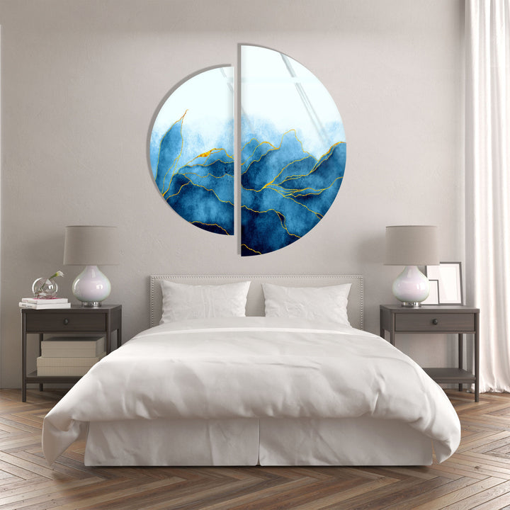 2 Piece Blue Floral Glass Wall Art glass pictures for Wall, glass prints wall art
