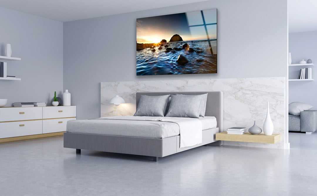 Rocky Shore Landscape Glass Wall Art glass pictures for Wall, glass prints wall art