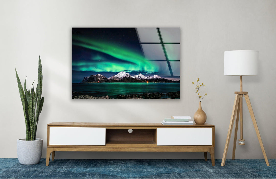 Northen Lights in Iceland Glass Wall Art picture on glass wall art, photos printed on glass