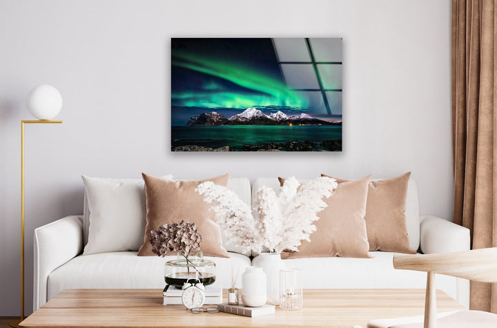 Northen Lights in Iceland Glass Wall Art glass art painting, glass art for the Wall