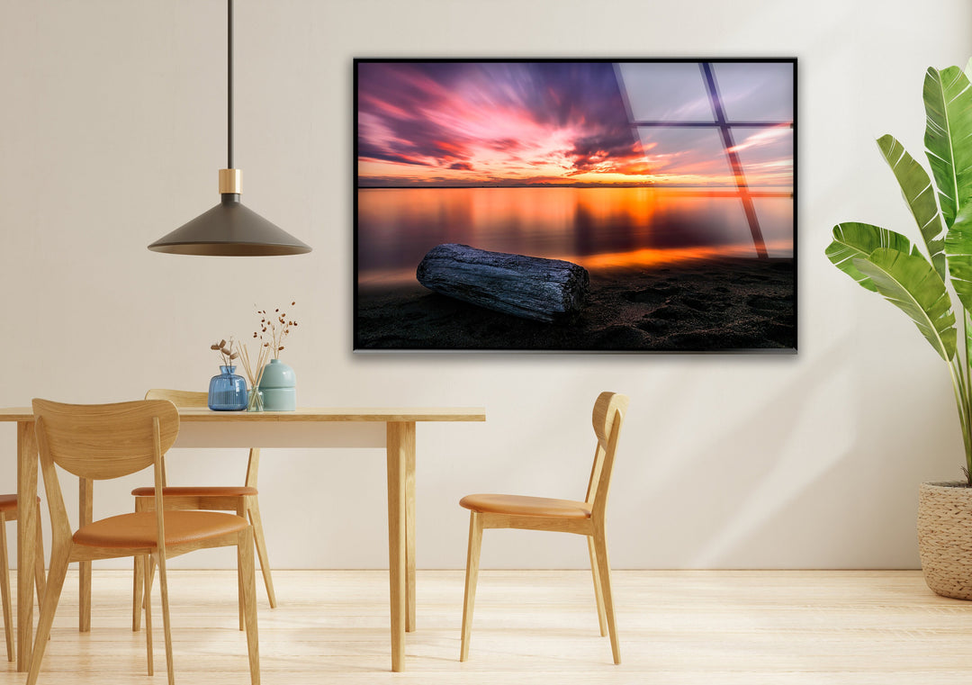 Sunset Golden & Wood Glass Wall Art print on glass, glass printed photos