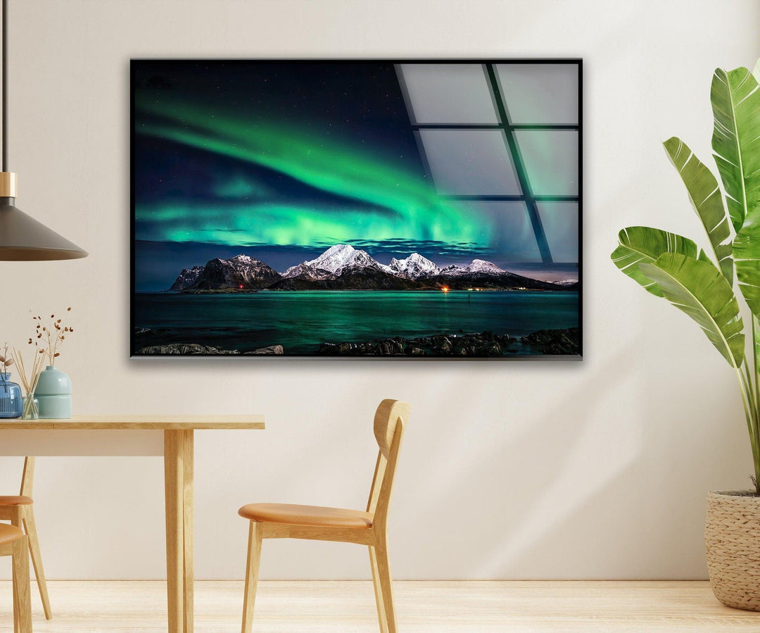 Northen Lights in Iceland Glass Wall Art custom glass photo prints, large glass prints