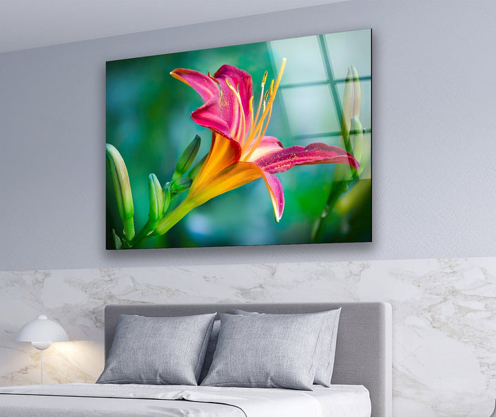 Lilies Closeup Flower Glass Wall Art, glass pictures for Wall, glass prints wall art