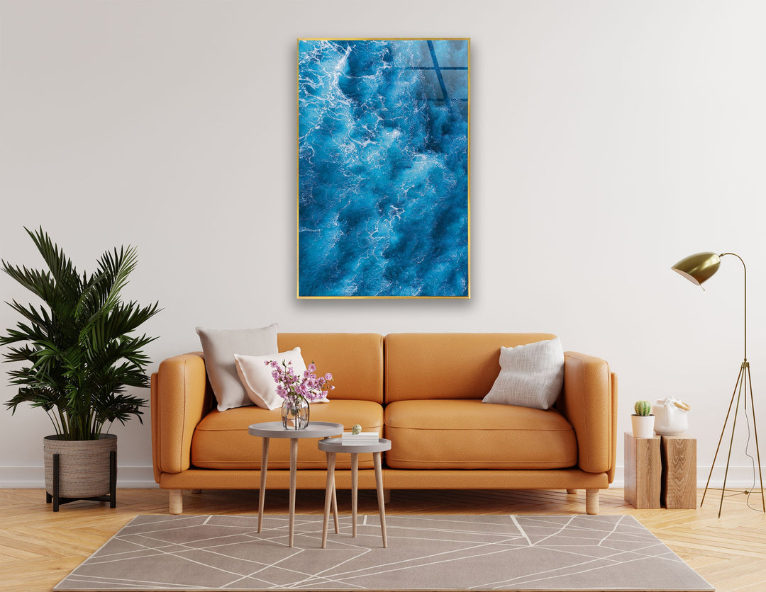 Blue Ocean Waves Glass Wall Art, glass pictures for Wall, glass prints wall art