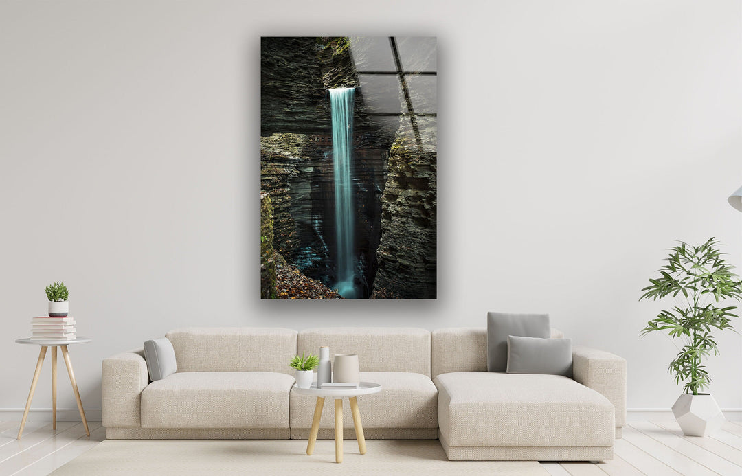 Cavern Cascade Landscape Glass Wall Art glass photo prints, glass picture prints