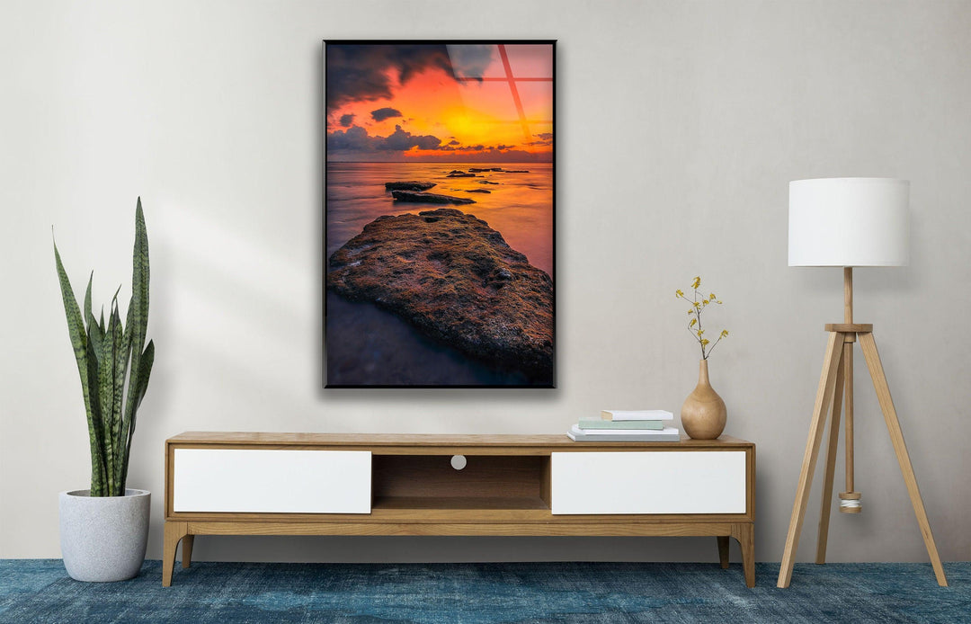 Sunset Over The Ocean Glass Wall Art print on glass, glass printed photos