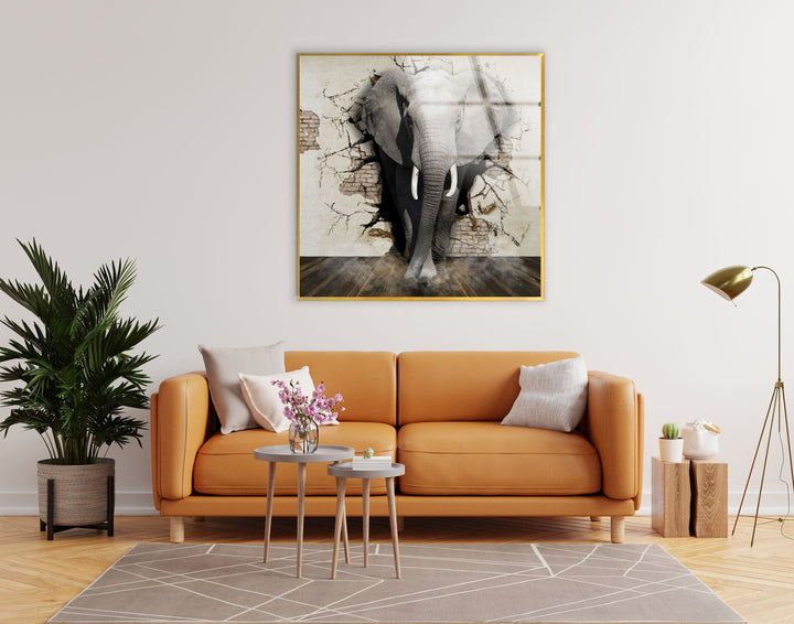 3D Elephant Art Glass Wall Art picture on glass wall art, photos printed on glass