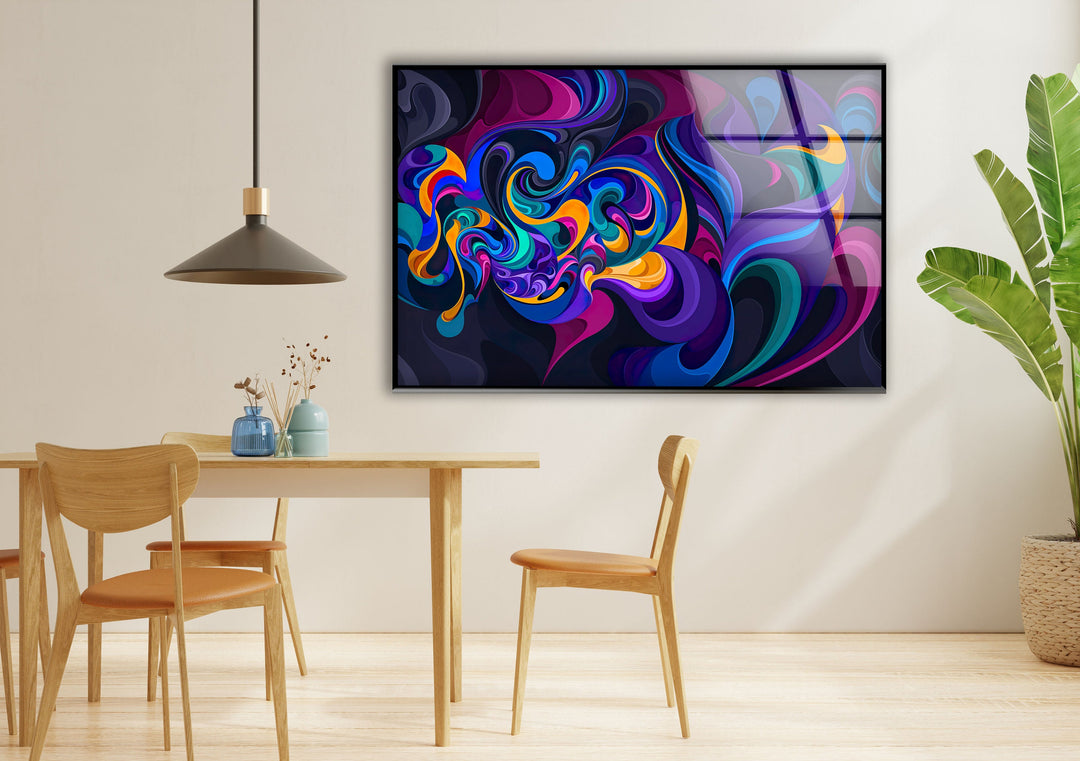 Colorful Ink Waves Glass Wall Art , glass wall decor, Tempered Glass Wall Art