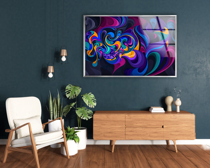 Colorful Ink Waves Glass Wall Art , glass pictures for Wall, glass prints wall art