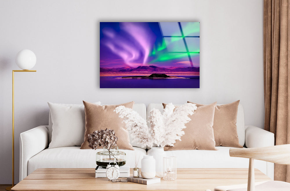 Aurora Borealis Purple Glass Wall Art Glass Printing Wall Art, Print photos on glass