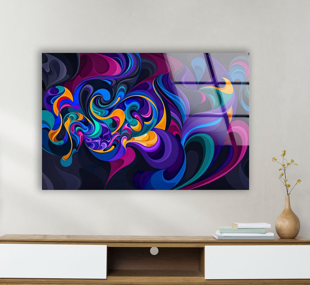 Colorful Ink Waves Glass Wall Art , print on glass, glass printed photos