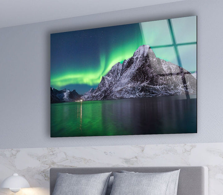 Northen Lights Glass Wall Art print picture on glass, Tempered Glass Wall Art