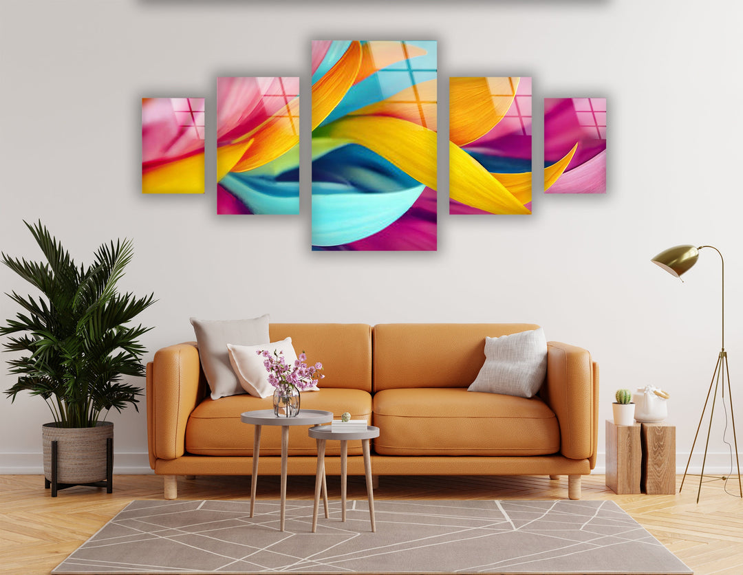 Colorful Leaves Abstract Glass Wall Art, picture on glass wall art, photos printed on glass