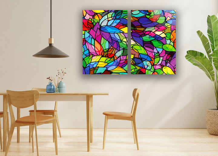 Colorful Leaves Abstract Glass Wall Art, print picture on glass, Tempered Glass Wall Art