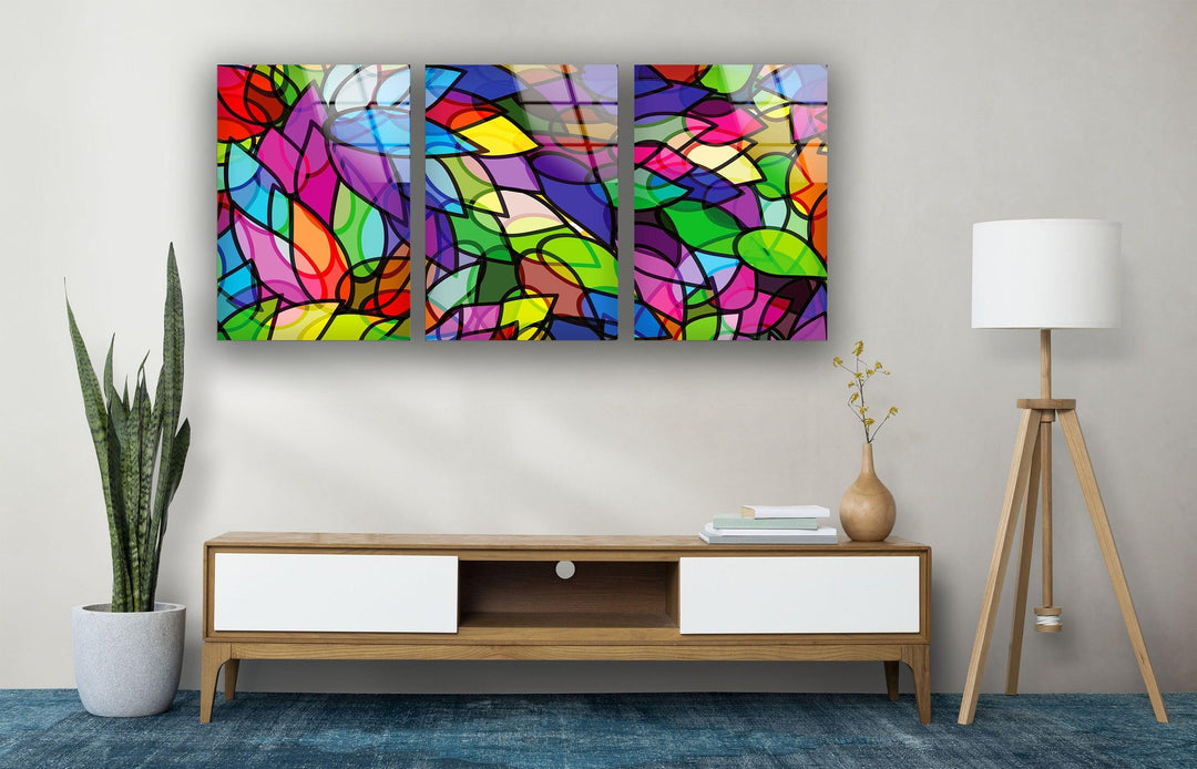 Colorful Leaves Abstract Glass Wall Art, glass wall decor, glass wall art decor