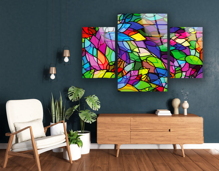 Colorful Leaves Abstract Glass Wall Art, glass art painting, glass art for the Wall