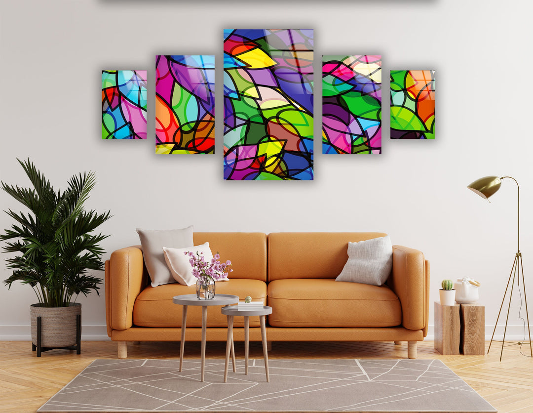 Colorful Leaves Abstract Glass Wall Art, Glass Printing Wall Art, Print photos on glass