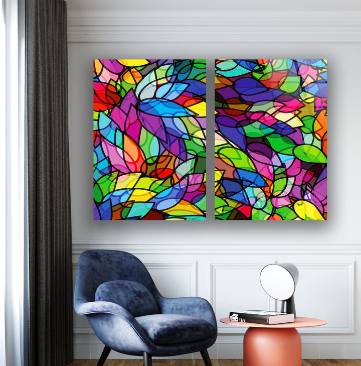 Colorful Leaves Abstract Glass Wall Art, print on glass, glass printed photos