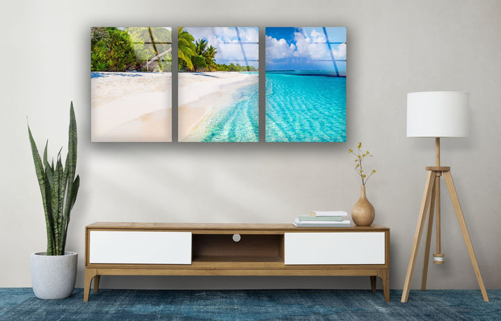 Maldives Tropical Beach Landscape Glass Wall Art, glass wall decor, glass wall art decor