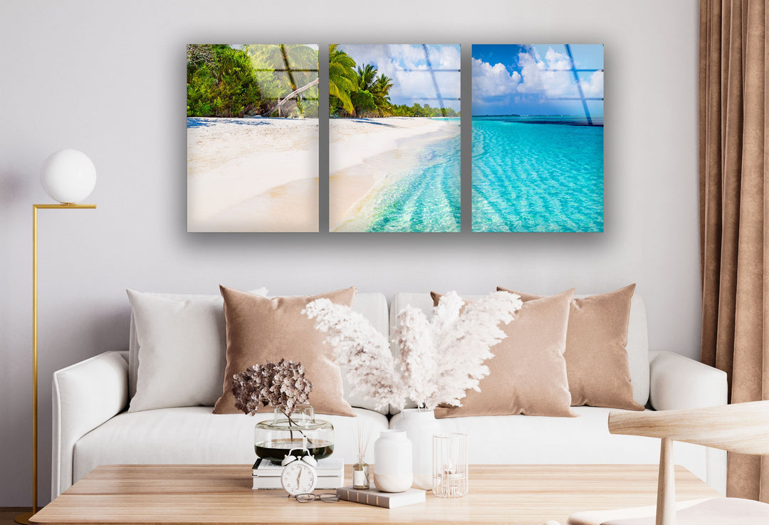 Maldives Tropical Beach Landscape Glass Wall Art, glass art painting, glass art for the Wall