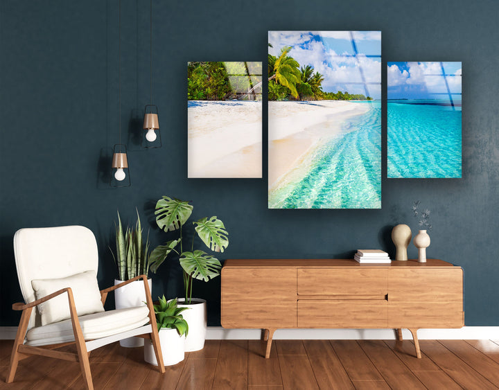 Maldives Tropical Beach Landscape Glass Wall Art, art glass wall art, glass wall art pictures