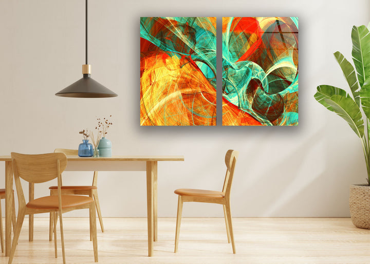 Orange & Green Abstract Glass Wall Art, photo print on glass, prints on glass wall art