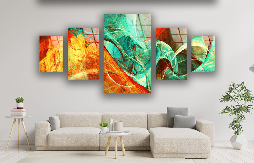 Orange & Green Abstract Glass Wall Art, print on glass, glass printed photos