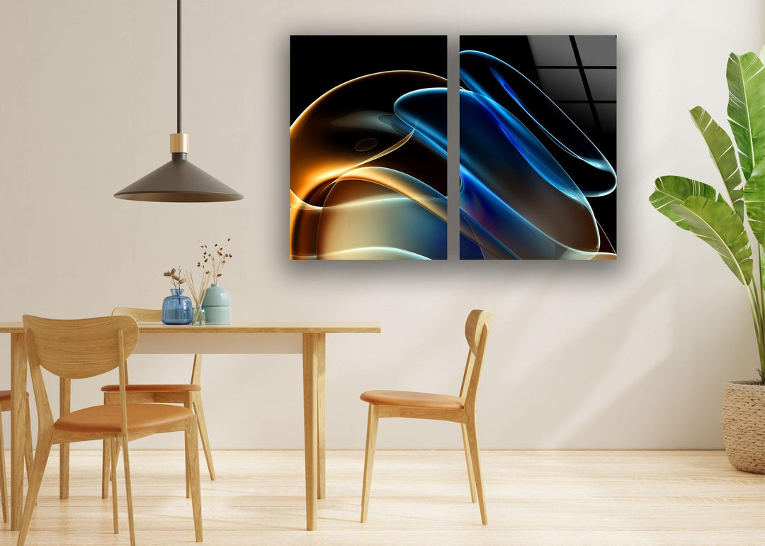 Yellow, Blue Lines Abstract Glass Wall Art, art glass wall art, glass wall art pictures